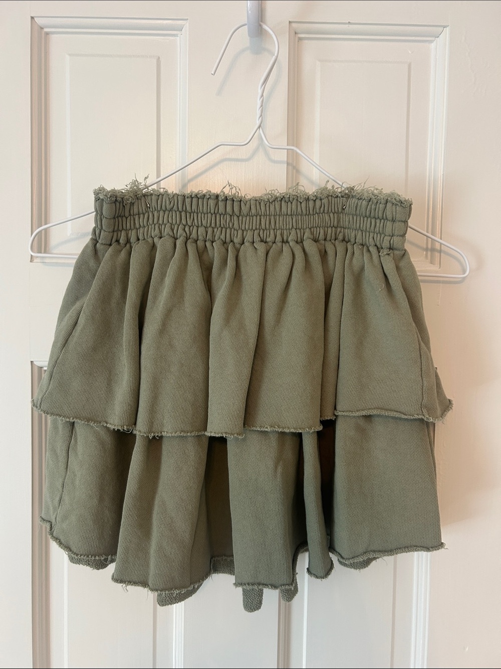 aerie Olive Tiered Smocked-Waist Ruffle Skirt